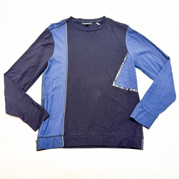 Karl Lagerfeld Men Navy Blue Shirt Assymetrical Design Pockets Size Small EUC - Picture 1 of 5